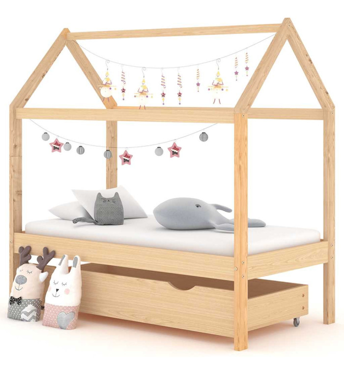 Cadre de lit d'enfant avec tiroir Bois de pin massif 70x140 cm | Mobilier & Déco