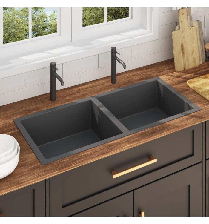 Évier de cuisine fait main Noir Acier inoxydable | Mobilier & Déco