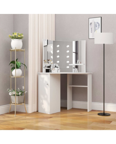 Coiffeuse d'angle table de maquillage lumière LED Blanc clair | Mobilier & Déco