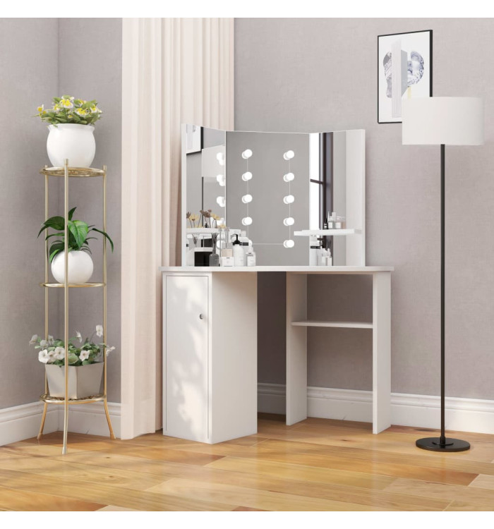Coiffeuse d'angle table de maquillage lumière LED Blanc clair | Mobilier & Déco