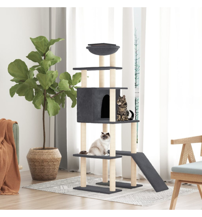 Arbre à chat avec griffoirs en sisal Gris foncé 166 cm | Mobilier & Déco