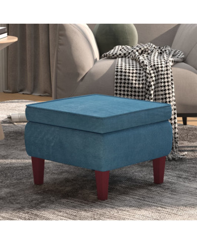 Tabouret avec pieds en bois Bleu Velours | Mobilier & Déco