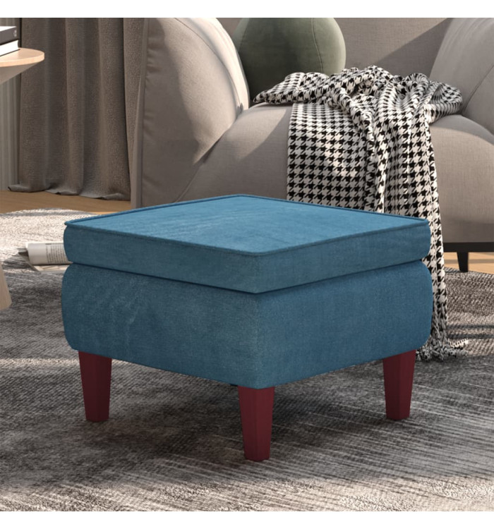Tabouret avec pieds en bois Bleu Velours | Mobilier & Déco