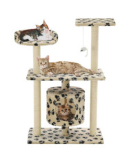 Arbre à chat avec griffoir en sisal 95 cm Beige Motif de pattes | Mobilier & Déco