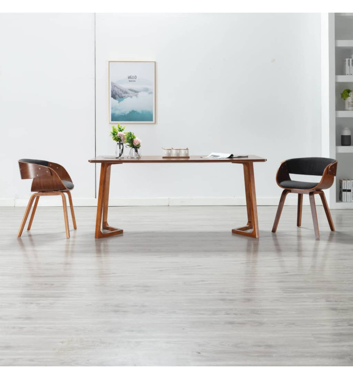 Chaise à manger gris bois courbé et tissu | Mobilier & Déco