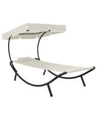 Chaise longue de jardin avec auvent et oreiller Blanc crème | Mobilier & Déco