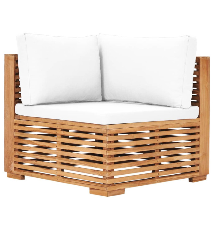 Canapé d'angle de jardin avec coussin crème Bois de teck solide | Mobilier & Déco