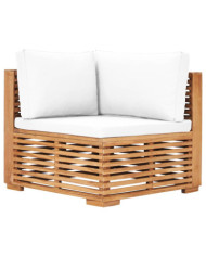 Canapé d'angle de jardin avec coussin crème Bois de teck solide | Mobilier & Déco