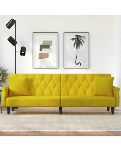 Canapé-lit avec accoudoirs jaune velours | Mobilier & Déco