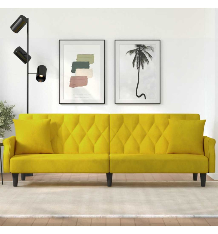 Canapé-lit avec accoudoirs jaune velours | Mobilier & Déco