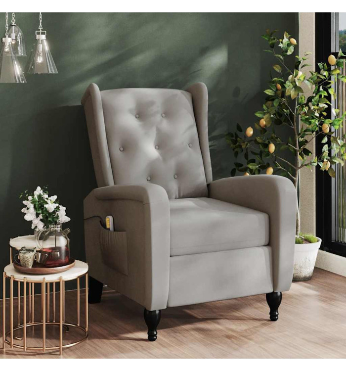 Fauteuil de massage inclinable gris clair velours | Mobilier & Déco