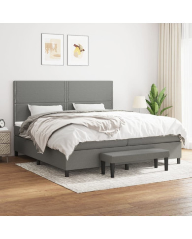 Sommier à lattes de lit avec matelas Gris foncé 200x200cm Tissu | Mobilier & Déco