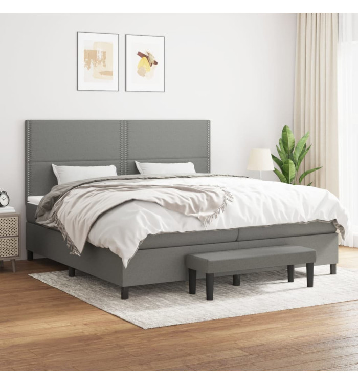 Sommier à lattes de lit avec matelas Gris foncé 200x200cm Tissu | Mobilier & Déco
