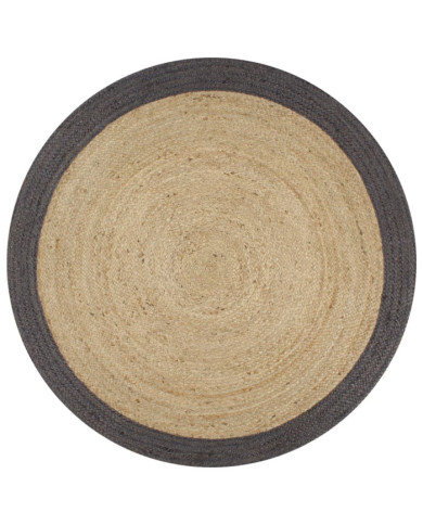 Tapis fait à la main Jute avec bord gris foncé 120 cm | Mobilier & Déco