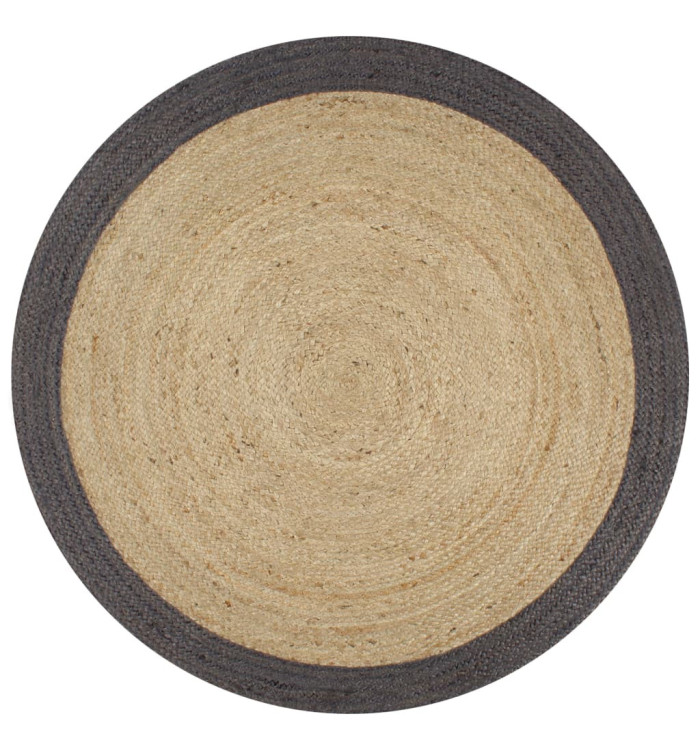 Tapis fait à la main Jute avec bord gris foncé 120 cm | Mobilier & Déco