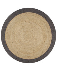 Tapis fait à la main Jute avec bord gris foncé 120 cm | Mobilier & Déco