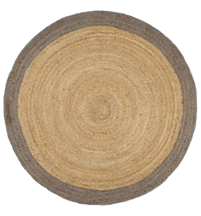 Tapis fait à la main Jute avec bord gris 210 cm | Mobilier & Déco