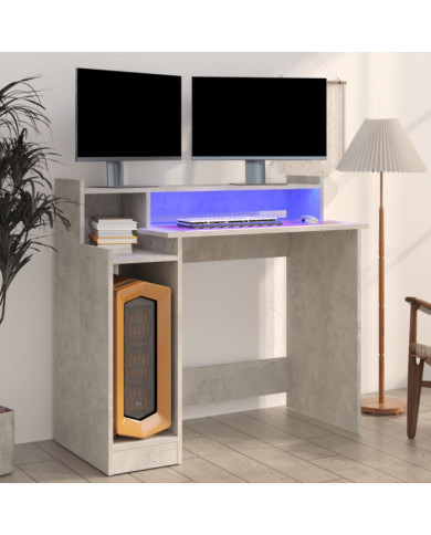 Bureau et lumières LED Gris béton 97x45x90 cm Bois d'ingénierie | Mobilier & Déco
