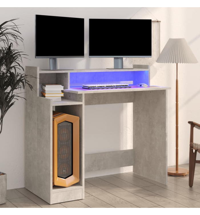 Bureau et lumières LED Gris béton 97x45x90 cm Bois d'ingénierie | Mobilier & Déco