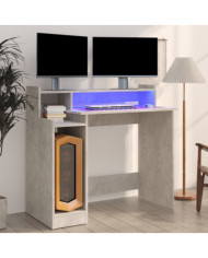 Bureau et lumières LED Gris béton 97x45x90 cm Bois d'ingénierie | Mobilier & Déco