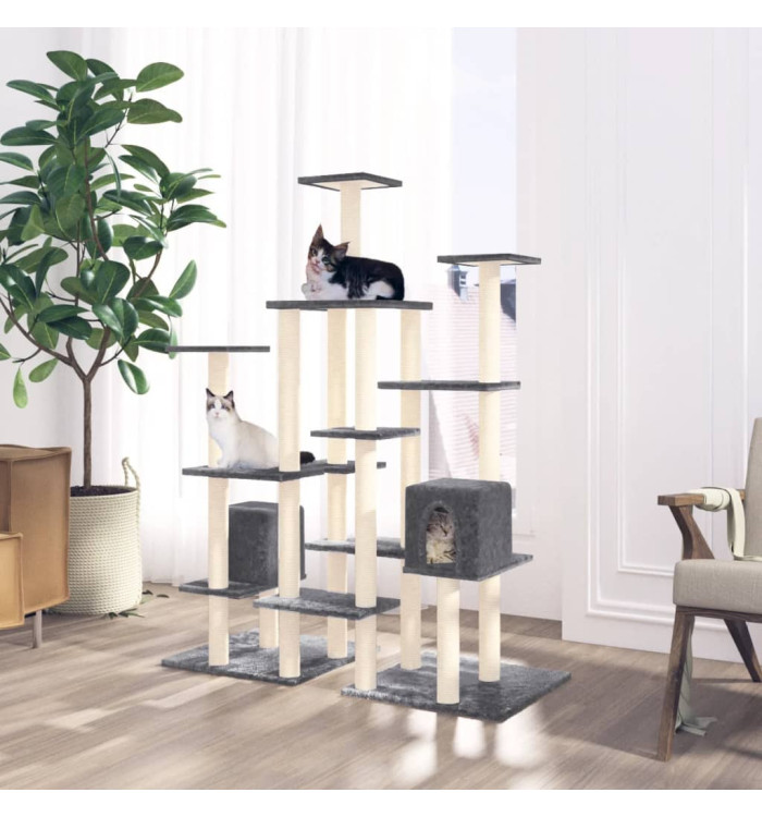 Arbre à chat avec griffoirs en sisal Gris foncé 145 cm | Mobilier & Déco