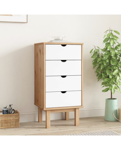 Commode OTTA marron et blanc 45x39x90 cm bois de pin massif | Mobilier & Déco