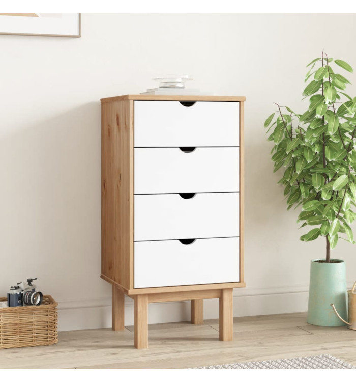 Commode OTTA marron et blanc 45x39x90 cm bois de pin massif | Mobilier & Déco