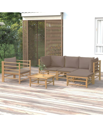 Salon de jardin 6 pcs avec coussins taupe bambou | Mobilier & Déco