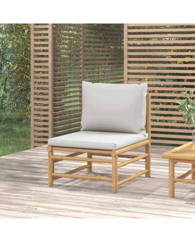 Canapé central de jardin avec coussins gris clair bambou | Mobilier & Déco