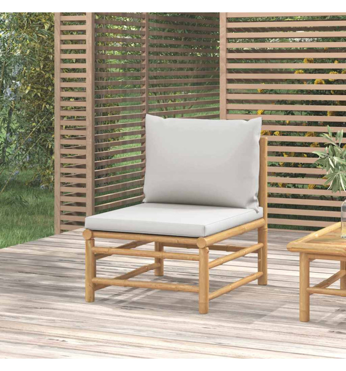 Canapé central de jardin avec coussins gris clair bambou | Mobilier & Déco