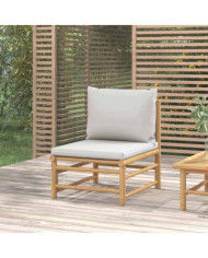 Canapé central de jardin avec coussins gris clair bambou | Mobilier & Déco