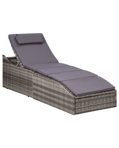 Transat avec coussin Résine tressée Gris | Mobilier & Déco