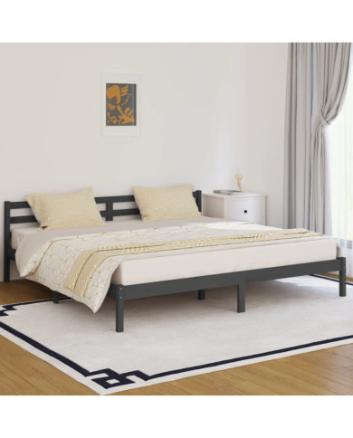 Cadre de lit sans matelas bois massif de pin 200x200 cm gris | Mobilier & Déco