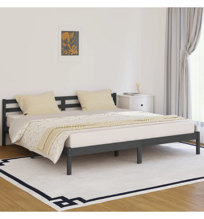 Cadre de lit sans matelas bois massif de pin 200x200 cm gris | Mobilier & Déco