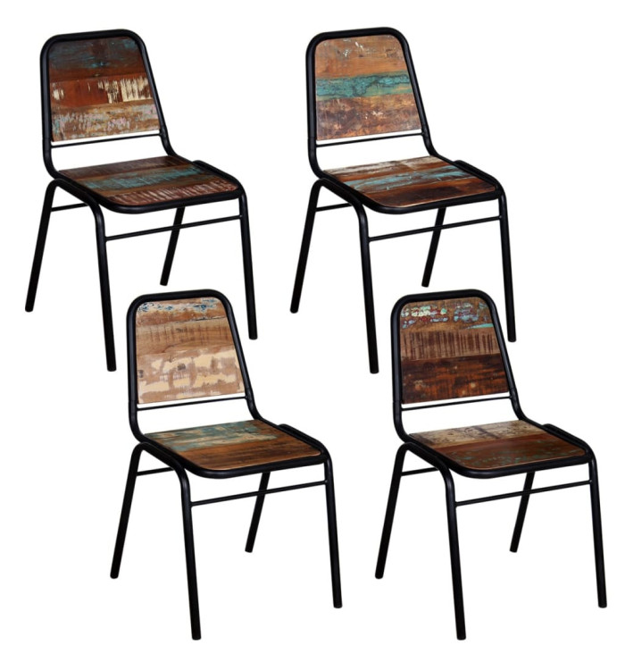 Chaises à manger lot de 4 bois de récupération solide | Mobilier & Déco