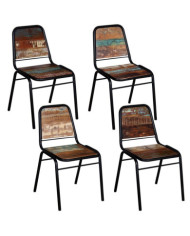 Chaises à manger lot de 4 bois de récupération solide | Mobilier & Déco