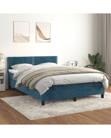 Sommier à lattes de lit et matelas Bleu foncé 140x200cm Velours | Mobilier & Déco