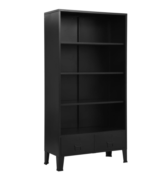 Bibliothèque industrielle Noir 90x40x180 cm Acier | Mobilier & Déco