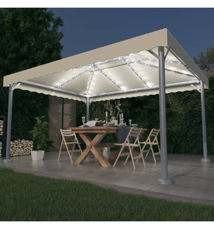 Tonnelle avec guirlande lumineuse à LED 4x3 m Crème Aluminium | Mobilier & Déco