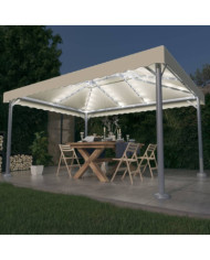 Tonnelle avec guirlande lumineuse à LED 4x3 m Crème Aluminium | Mobilier & Déco