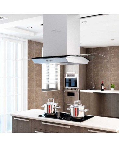 Hotte îlot 90 cm Acier inoxydable 756 m³/h LED | Mobilier & Déco