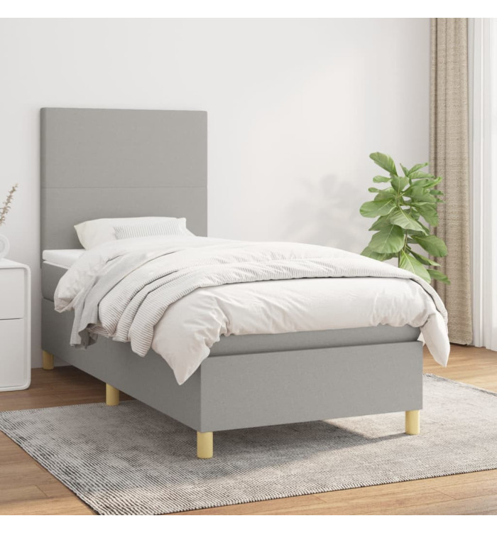 Sommier à lattes de lit avec matelas Gris clair 100x200cm Tissu | Mobilier & Déco