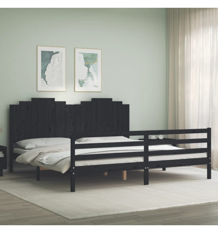 Cadre de lit sans matelas noir 200x200 cm bois massif | Mobilier & Déco