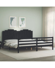 Cadre de lit sans matelas noir 200x200 cm bois massif | Mobilier & Déco
