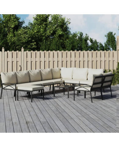 Salon de jardin 11 pcs avec coussins sable acier | Mobilier & Déco