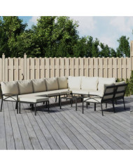Salon de jardin 11 pcs avec coussins sable acier | Mobilier & Déco