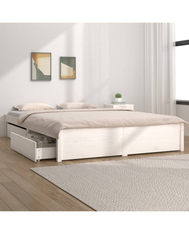 Cadre de lit sans matelas avec tiroirs blanc 200x200 cm | Mobilier & Déco