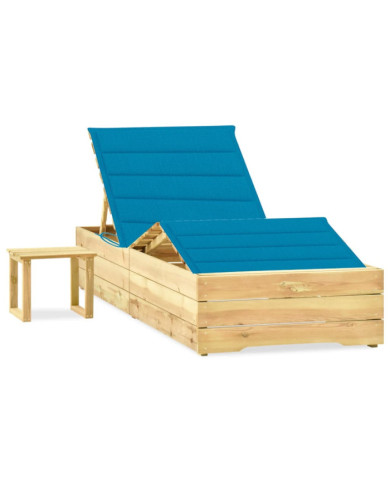 Chaise longue de jardin avec table et coussin Pin imprégné | Mobilier & Déco