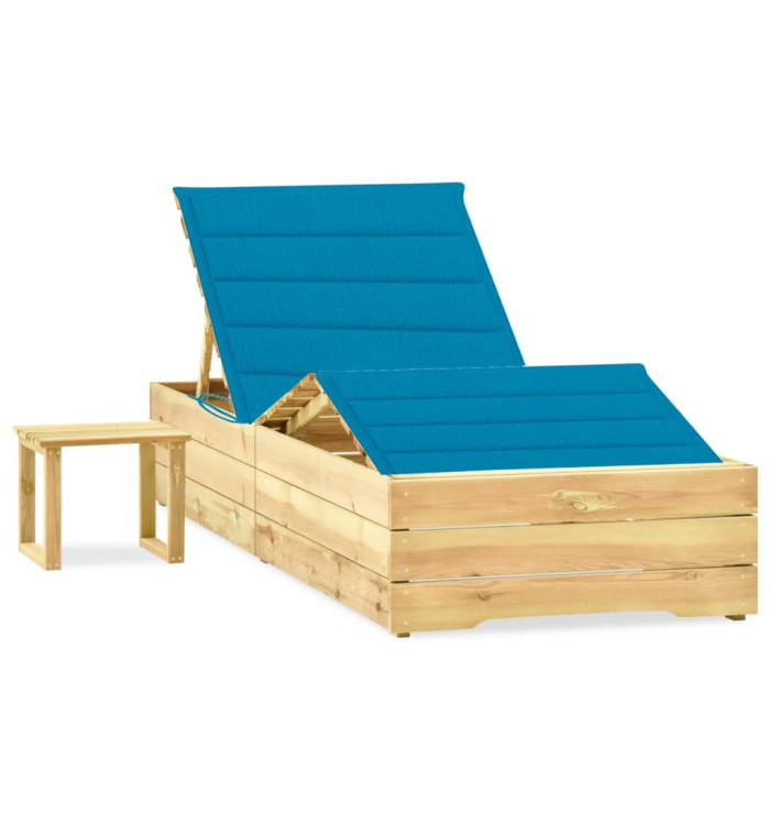 Chaise longue de jardin avec table et coussin Pin imprégné | Mobilier & Déco