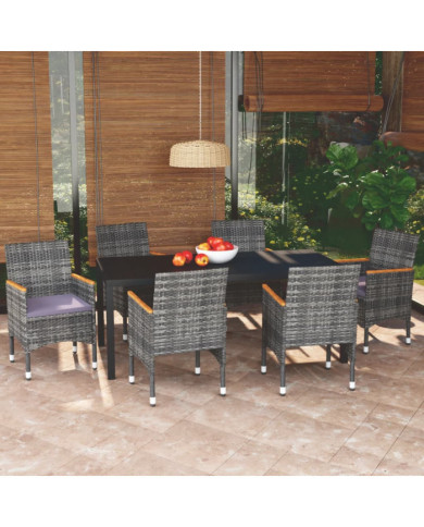 Ensemble à manger de jardin coussins 7pcs Résine tressée Gris | Mobilier & Déco